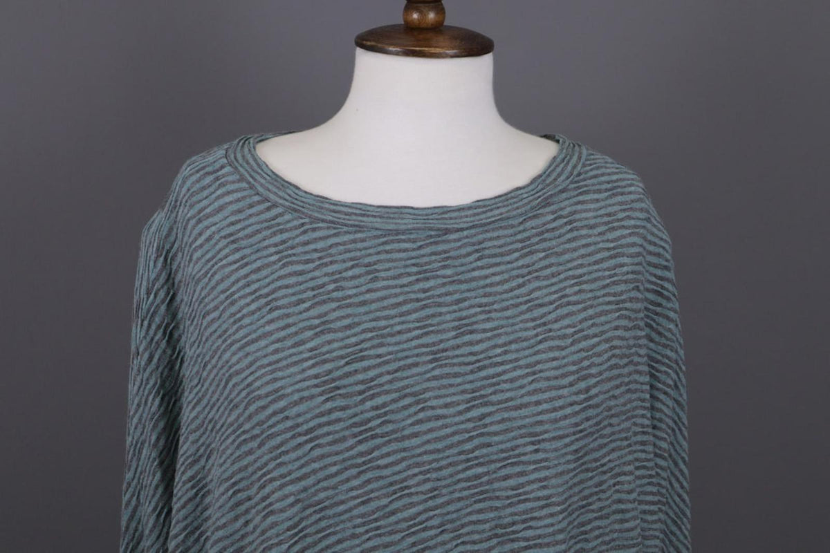 OSKA Green Black Striped Viscose Round Neck Asymmetrical Hem Blouse Top – Size 2