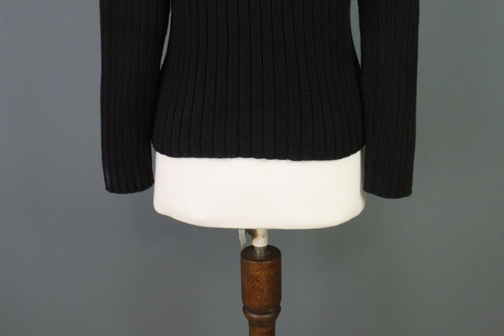 LAUREN RALPH LAUREN Petite Ribbed Black Knit Sweater Sz S