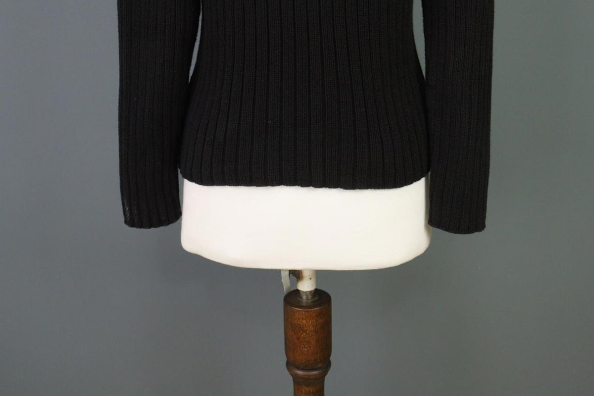 LAUREN RALPH LAUREN Petite Ribbed Black Knit Sweater Sz S