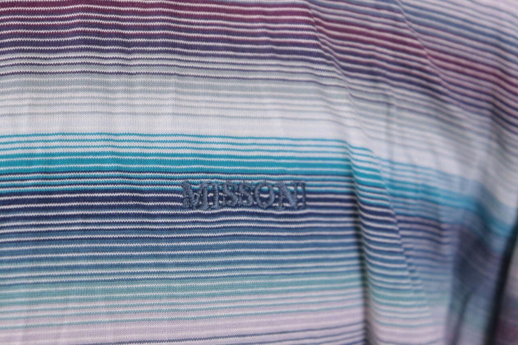 MISSONI UOMO Multicolor Striped Henley Knit Sweater – Size 54