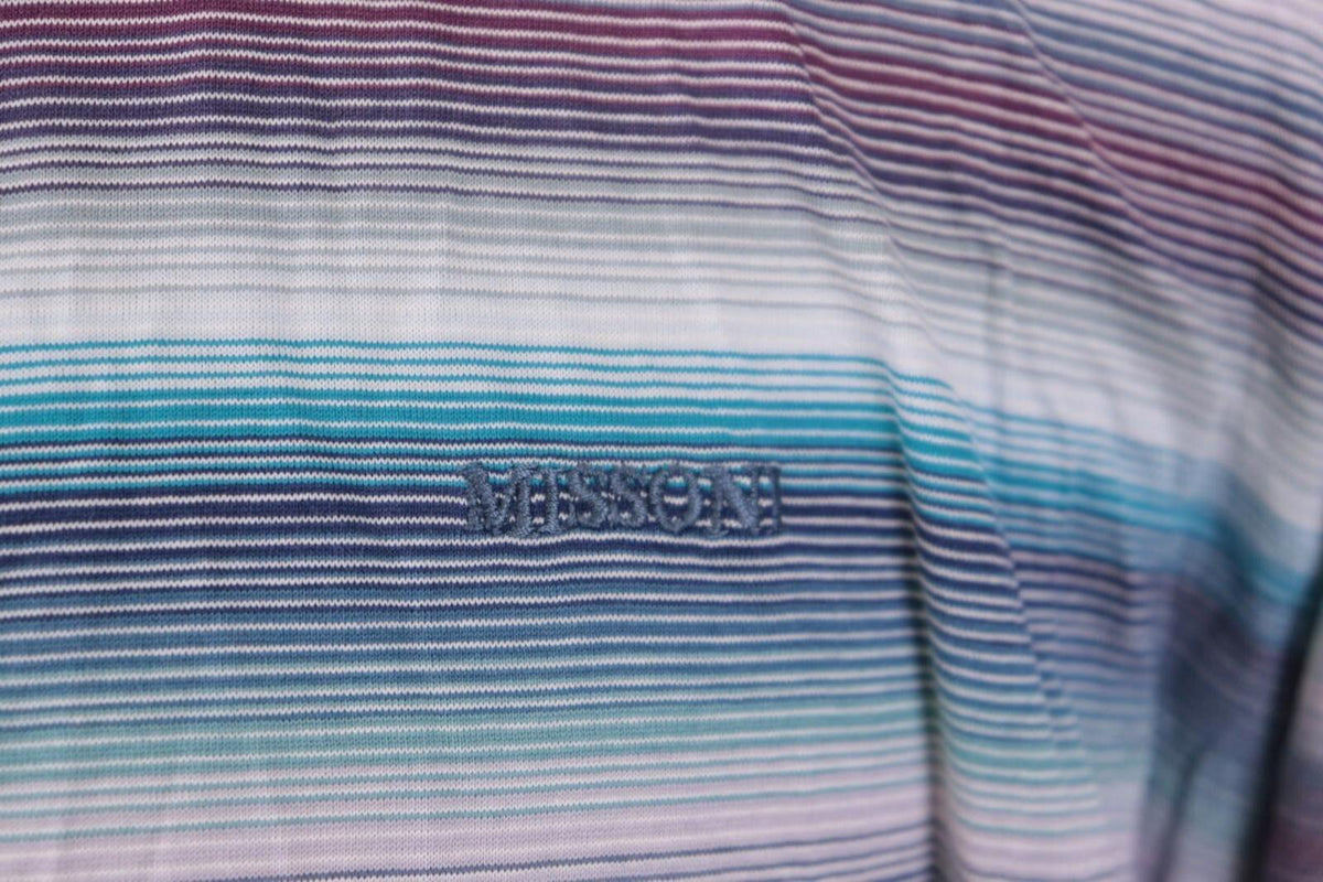 MISSONI UOMO Multicolor Striped Henley Knit Sweater – Size 54