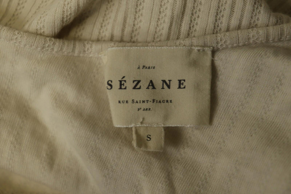 SEZANE Cream 100% Cotton Cable Knit Deep V-Neck Button Front Cardigan – Size S