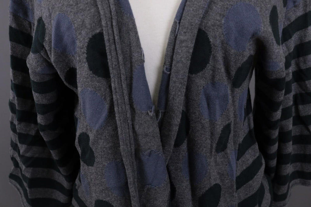 GUDRUN SJODEN Gray Dotted Striped Cape Wrape Knit Cardigan Sweater – Size L
