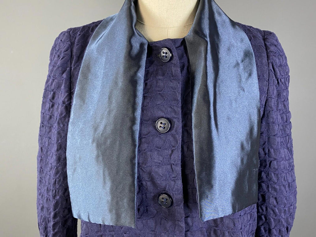 EMPORIO ARMANI Blue Wool Lagenlook Textured Three Button Blazer Jacket – Size 44