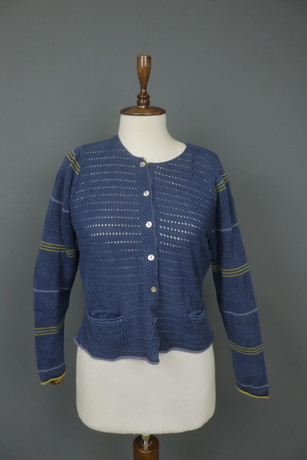 Used GUDRUN SJODEN Blue Open Knitted Long Sleeve Button-Front Cardigan Sweater – Size S