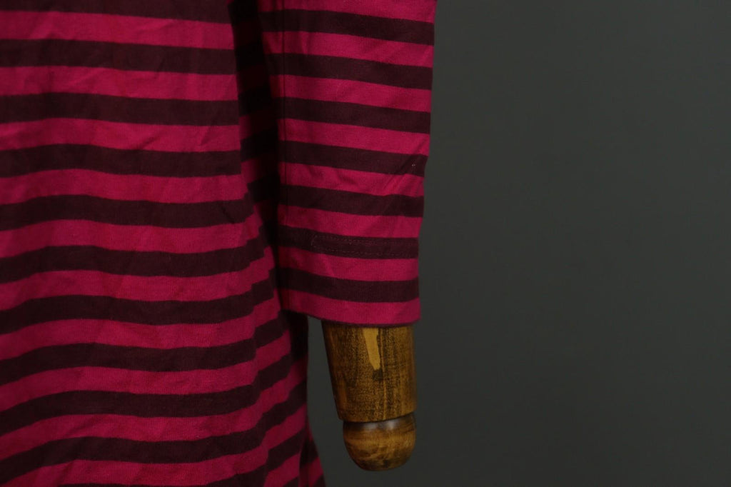 MARIMEKKO Red Black Striped 100% Cotton Long Sleeve Round Neck Shift Dress