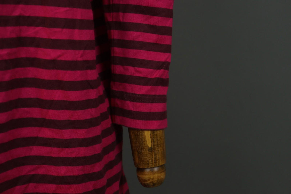MARIMEKKO Red Black Striped 100% Cotton Long Sleeve Round Neck Shift Dress