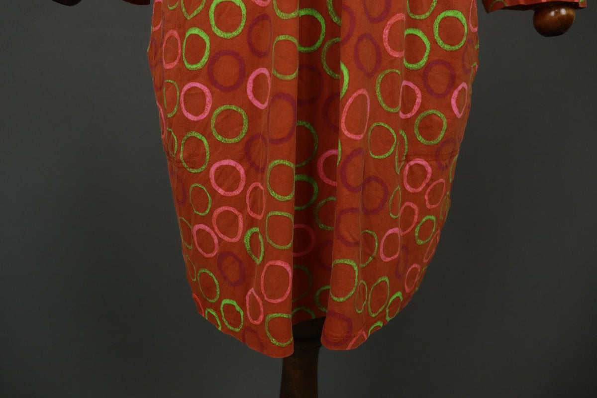 GUDRUN SJODEN Orange Polka Dot Viscose Long Sleeve Pullover Shift Dress – Size L