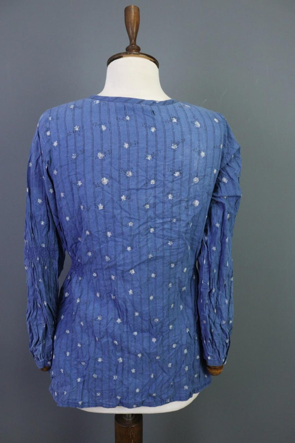 GUDRUN SJODEN Blue Floral Button Up Long Sleeve Top Shirt – Size S