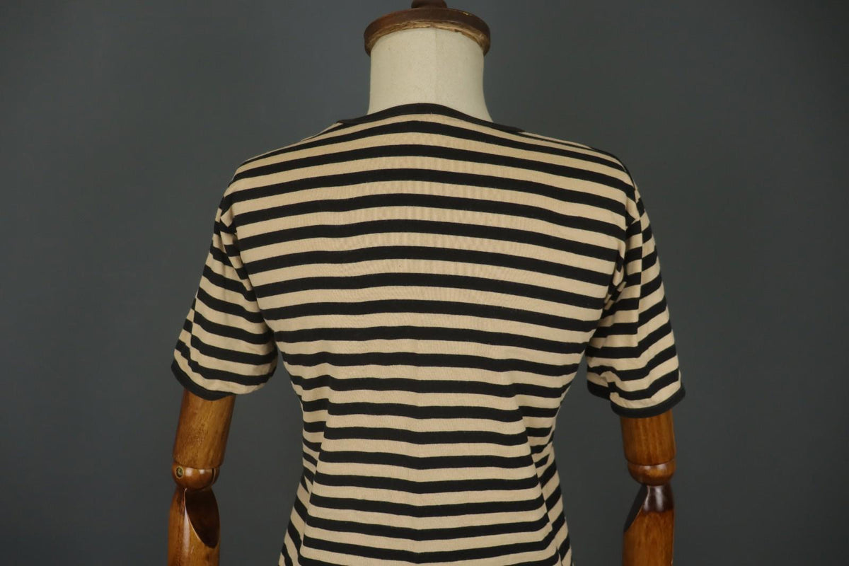 MARIMEKKO Beige and Black Striped Short Sleeve Crew Neck Top Blouse – Size S / M