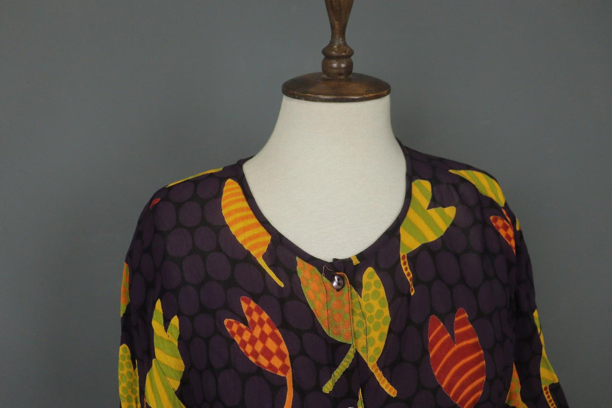 GUDRUN SJODEN Multicolor Printed Long Sleeve Button Front Sheath Dress – Size L