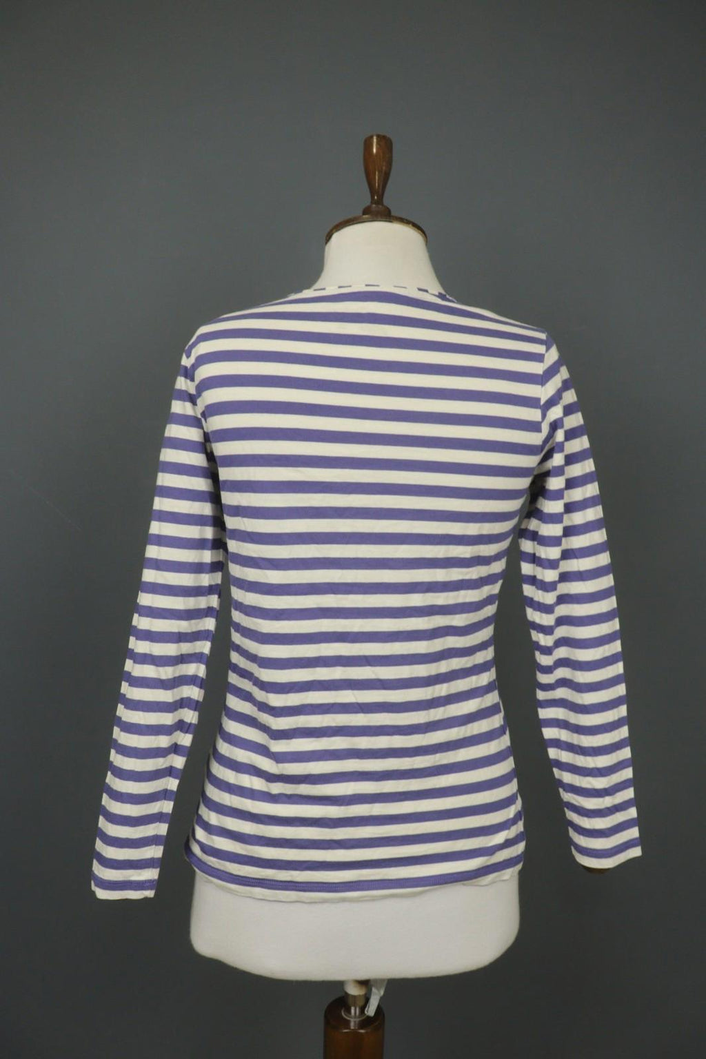 GUDRUN SJODEN Purple White Striped Cotton Crew Neck Pullover Shirt Top – Size XS