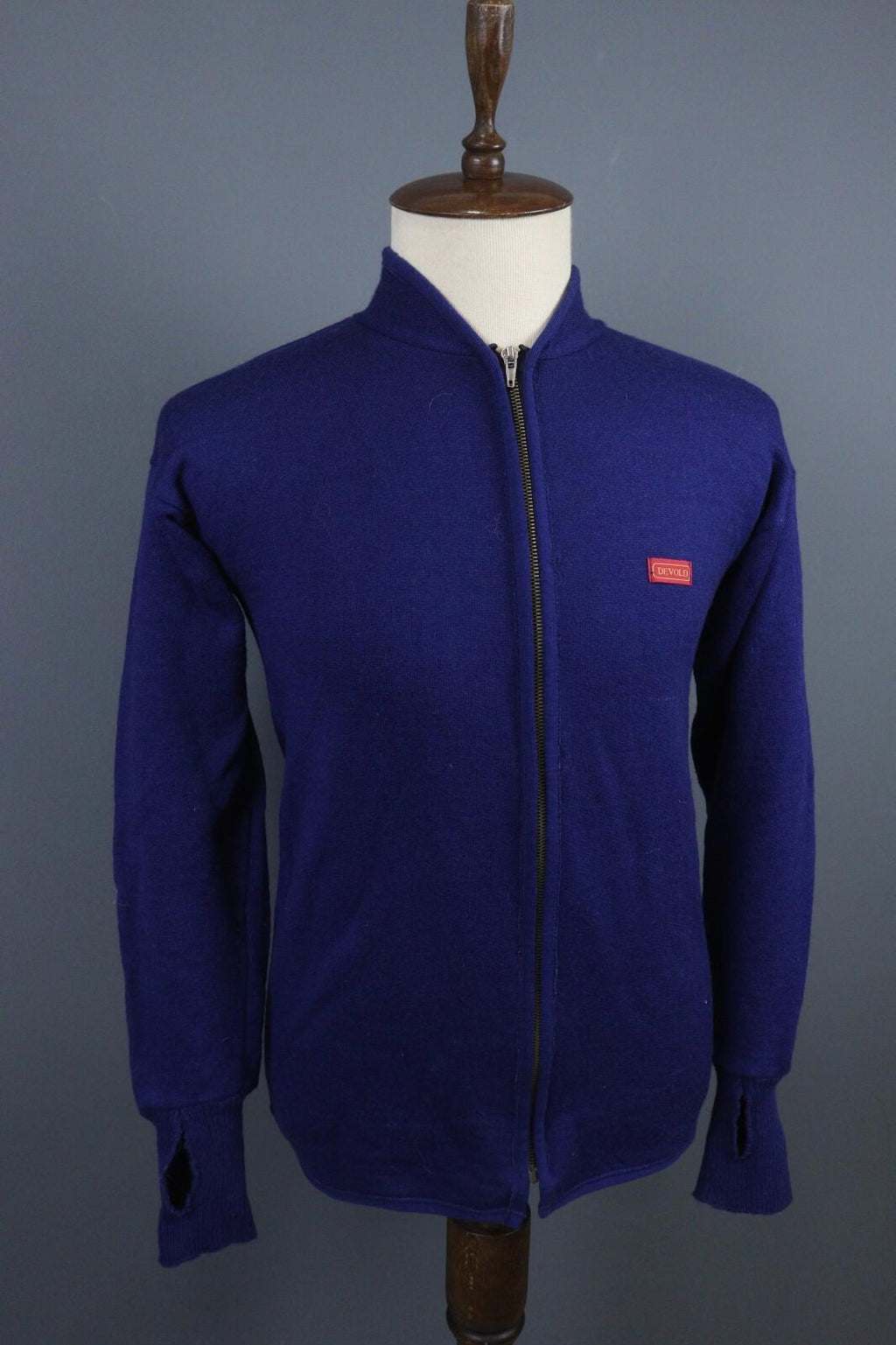 DEVOLD Blue Wool Long Sleeve High Neck Full Zip Sweater – Size S