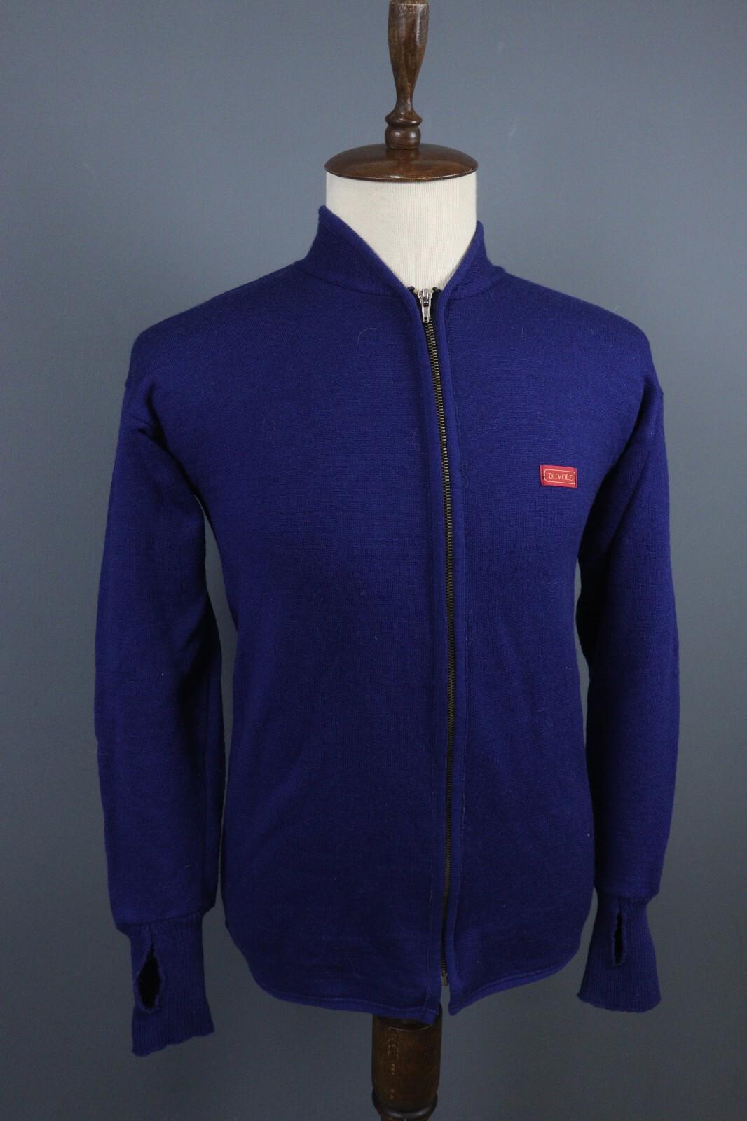 DEVOLD Blue Wool Long Sleeve High Neck Full Zip Sweater – Size S