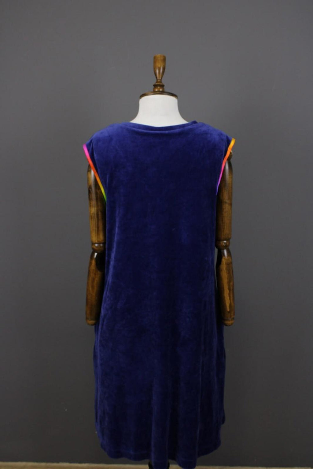GUDRUN SJODEN Blue Velour Oversized Sleeveless V-Neck A-Line Midi Dress – Size L