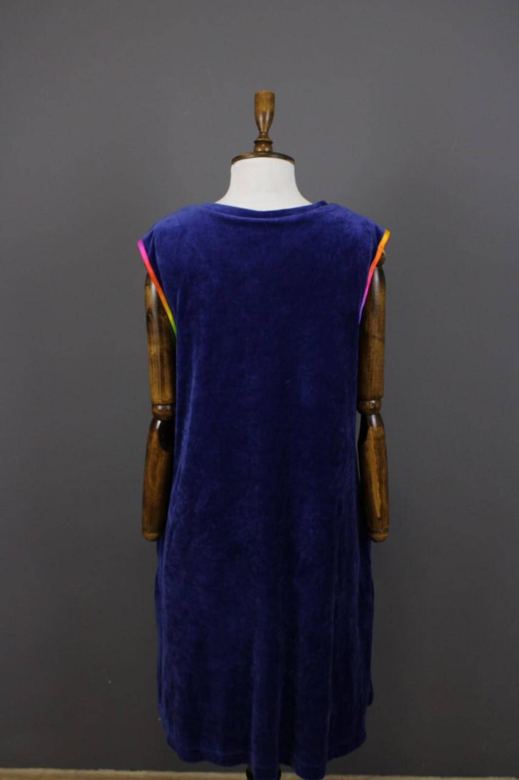 GUDRUN SJODEN Blue Velour Oversized Sleeveless V-Neck A-Line Midi Dress – Size L