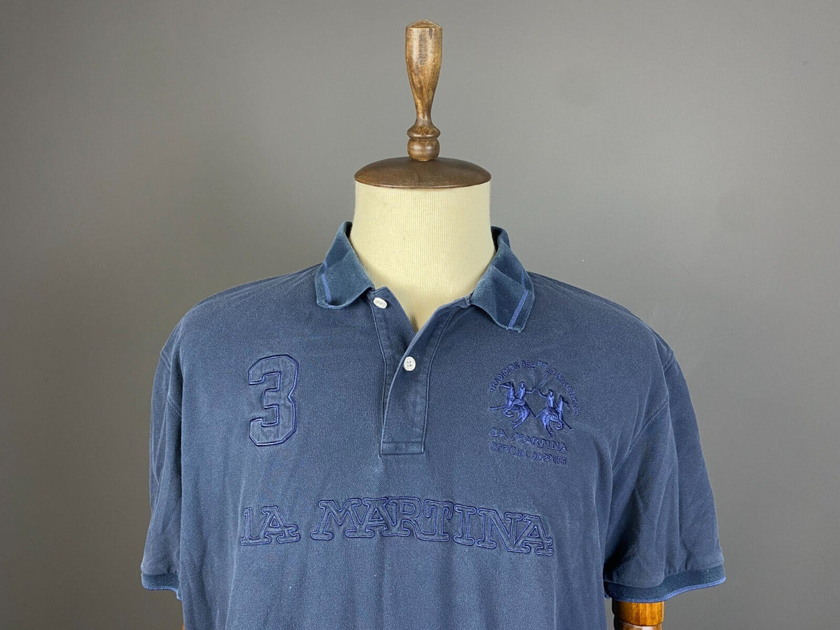 La Martina Buenos Aires Blue Big Logo #3 Short Sleeve Cotton Polo Shirt – Size 3XL