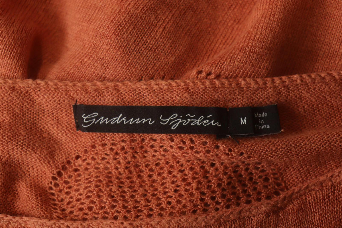 GUDRUN SJODEN Orange Linen Long Sleeve Round Neck Pullover Shift Dress – Size M