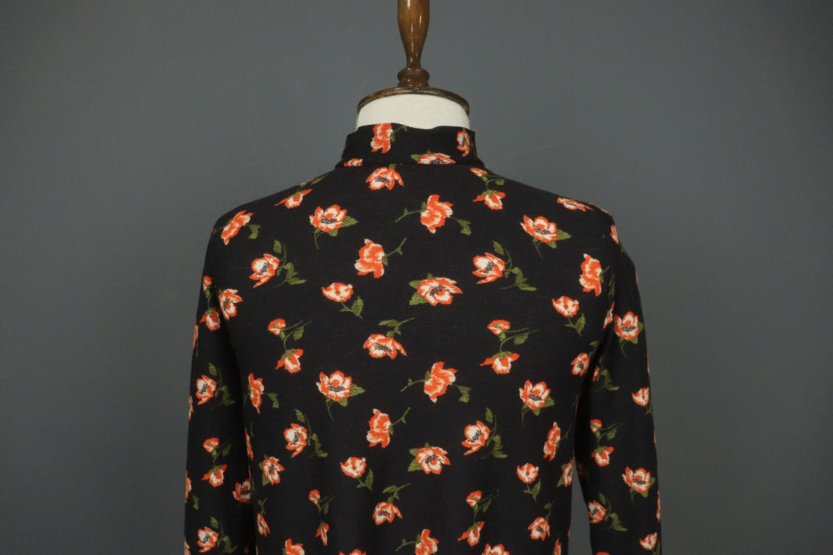 LAURA ASHLEY Black Floral Print Keyhole Front Long Sleeve Sheath Dress – Size M/L