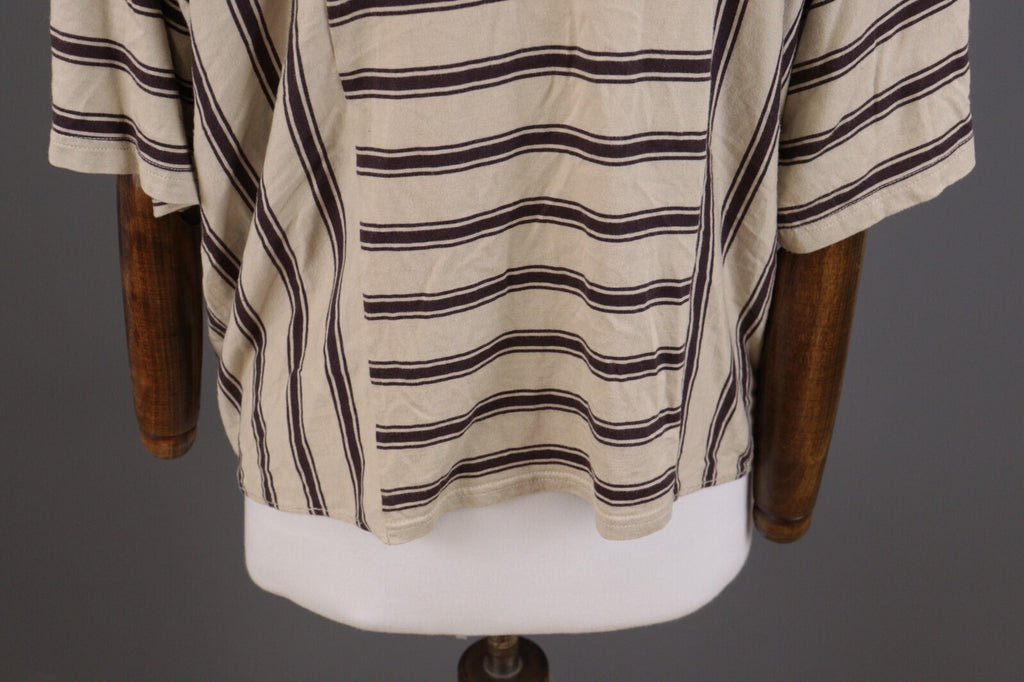 Gudrun Sjoden Beige Striped Short Sleeve Lagenlook Relaxed Blouse Shirt – Size M