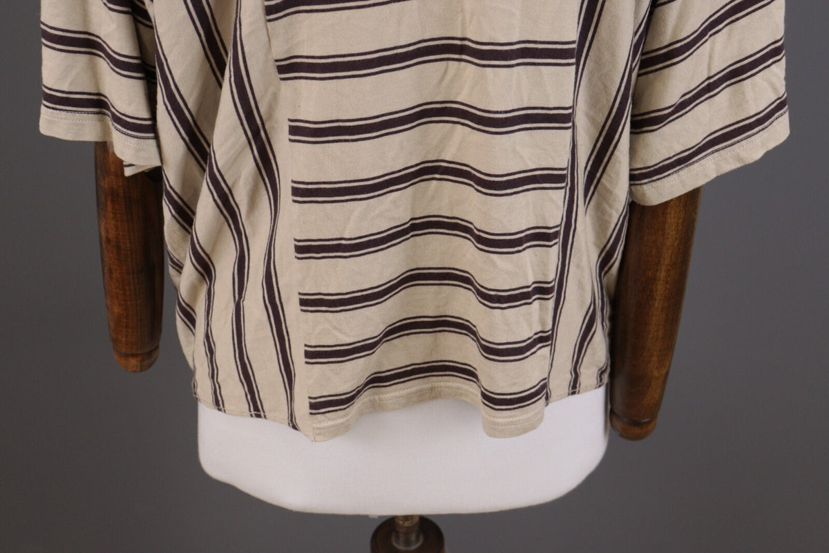 Gudrun Sjoden Beige Striped Short Sleeve Lagenlook Relaxed Blouse Shirt – Size M
