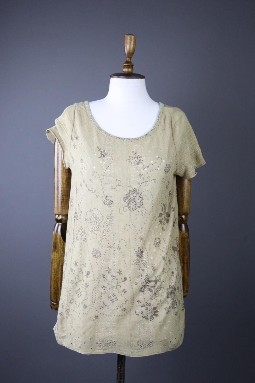 IVKO Crochet Knit Distressed Casual Summer Tunic Blouse Shirt – Size 36