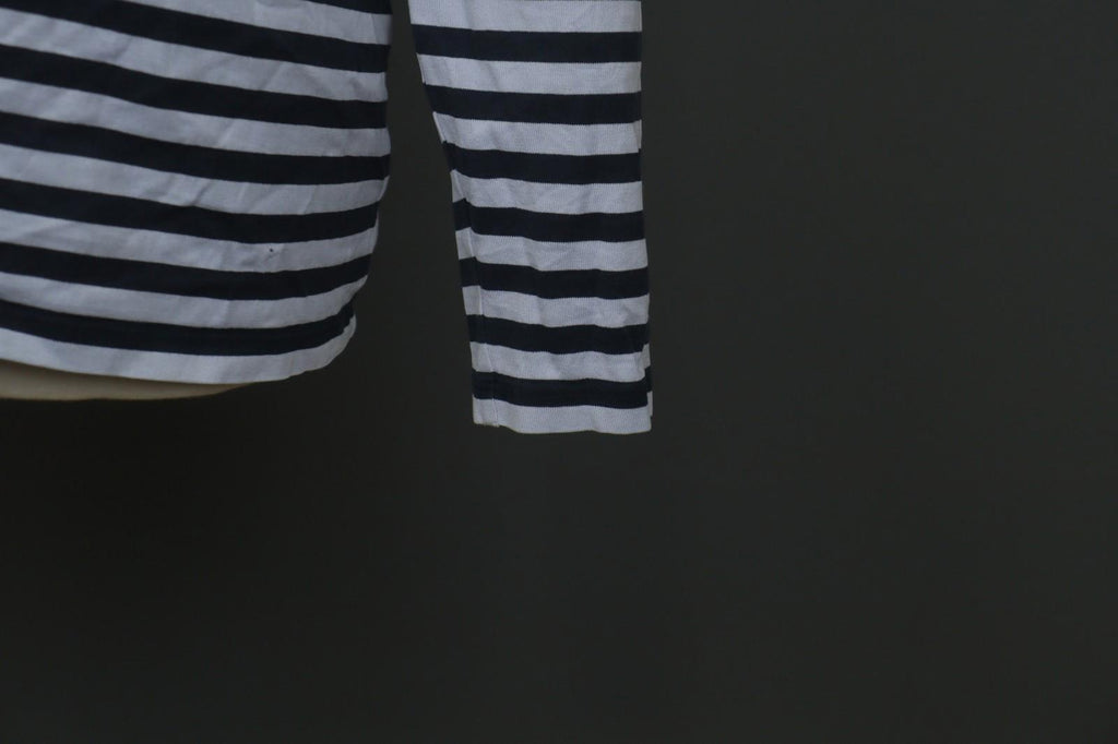 MARIMEKKO PITKAHIHA Navy Blue Striped Long Sleeve Round Neck Pullover Blouse Top