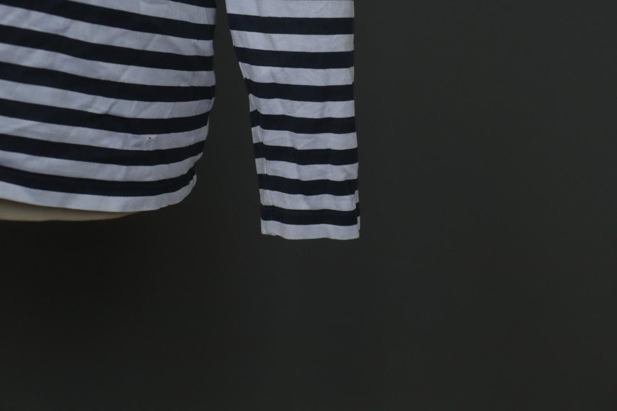 MARIMEKKO PITKAHIHA Navy Blue Striped Long Sleeve Round Neck Pullover Blouse Top