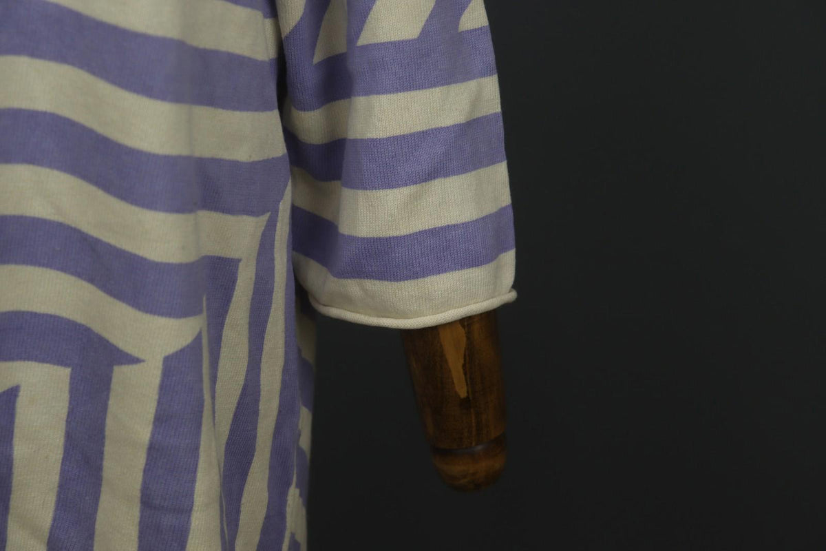 GUDRUN SJODEN White Purple Striped Cotton Knitted Pullover Tunic Top – Size L