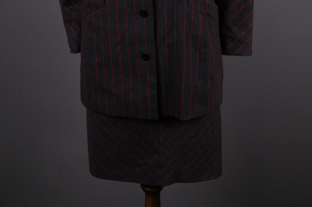 Escada by Margaretha Ley Wool Stripe 2 Piece Skirt Suit Blazer Black – Size 38