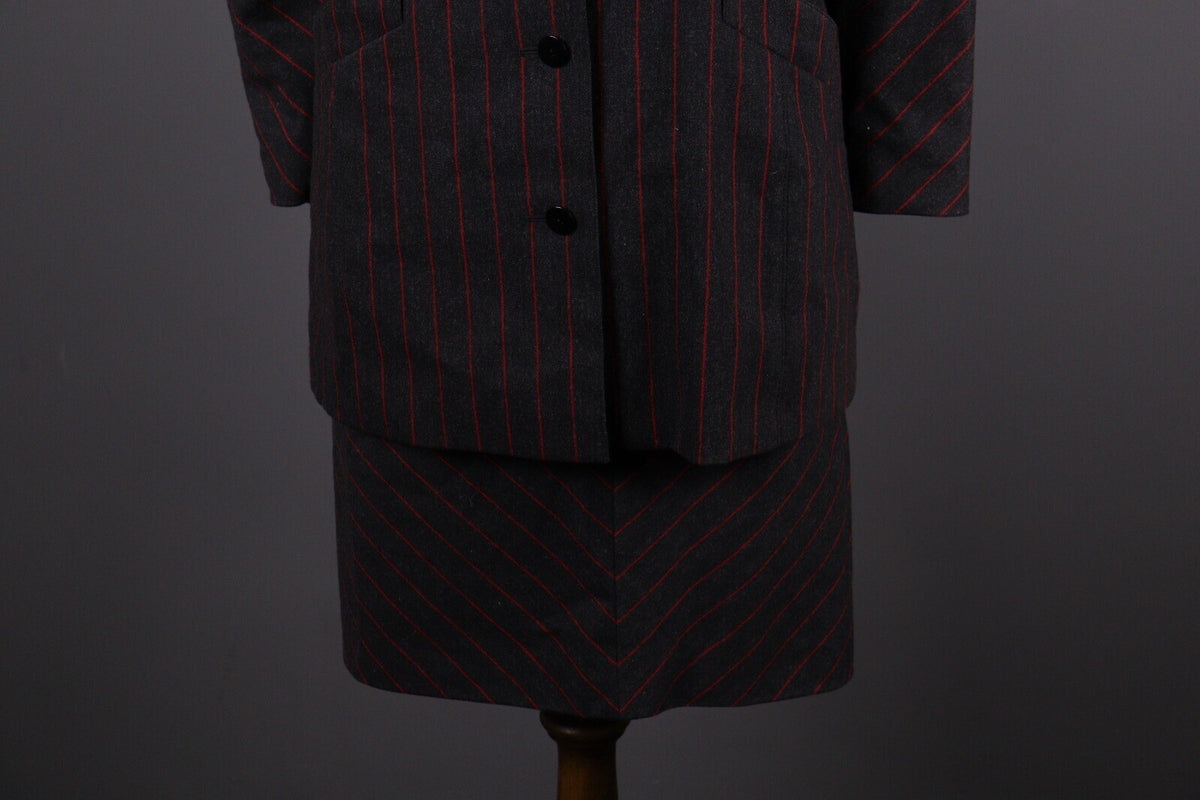 Escada by Margaretha Ley Wool Stripe 2 Piece Skirt Suit Blazer Black – Size 38