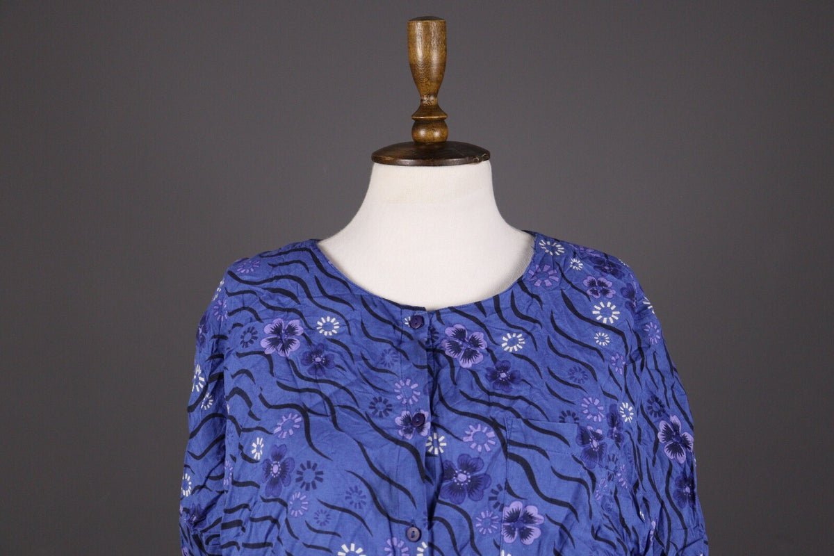 Gudrun Sjode Blue Floral Print Textured Liquid Buttoned Cardigan – Size L