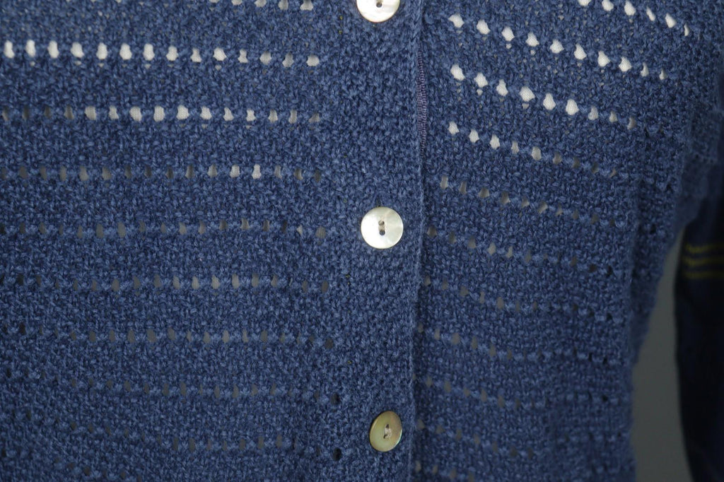 Used GUDRUN SJODEN Blue Open Knitted Long Sleeve Button-Front Cardigan Sweater – Size S