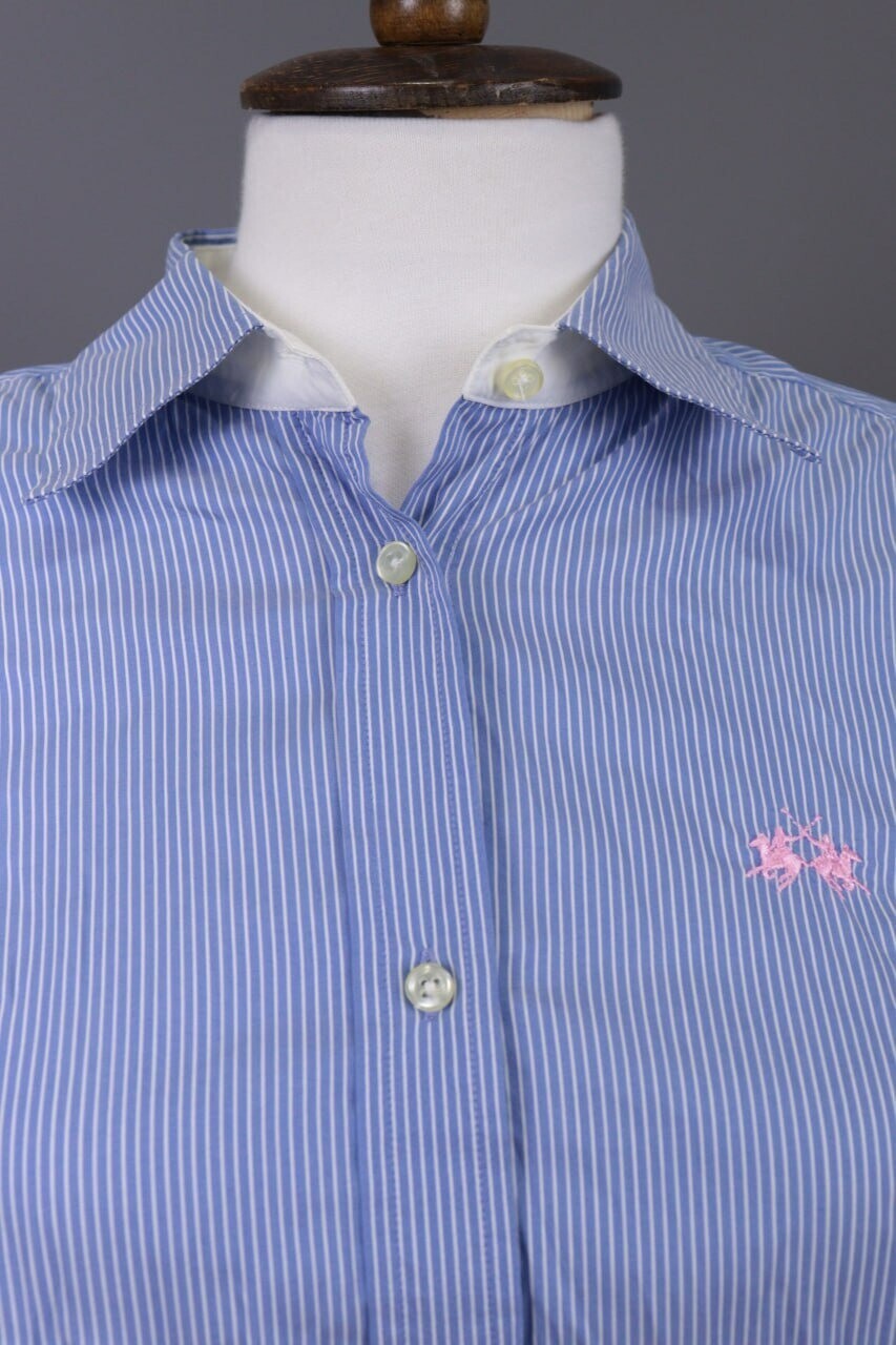 La Martina Blue Pinstripe Long Sleeve Blouse Shirt – Size M – Used