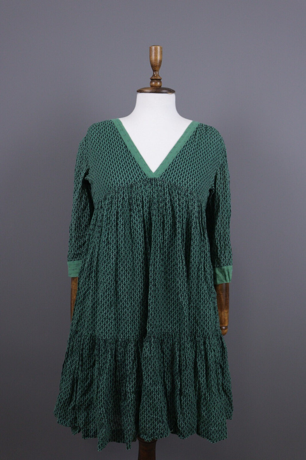 BA&SH Tanja Green Lagenlook Relaxed 3/4 Sleeve Blouson Dress – Size 0 / XS