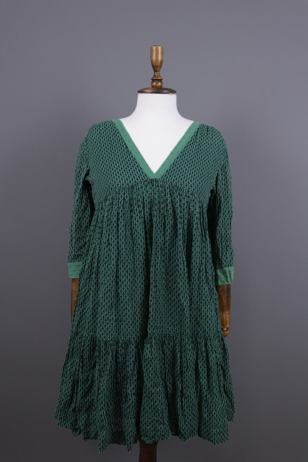 BA&SH Tanja Green Lagenlook Relaxed 3/4 Sleeve Blouson Dress – Size 0 / XS