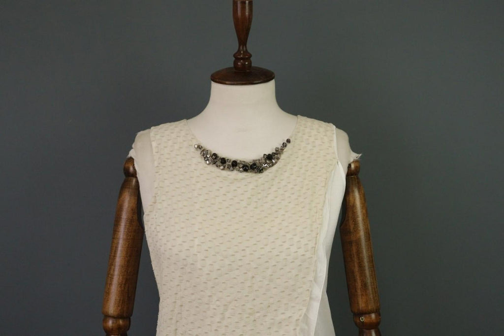 FABIANA FILIPPI Beige White 100% Cotton Beaded Wide Strap Tank Top – Size XS