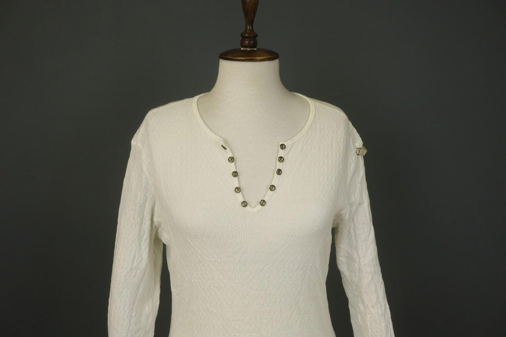 JUST CAVALLI White Knitted Long Sleeve V-Neck Stretch Pullover Sweater – Size 50