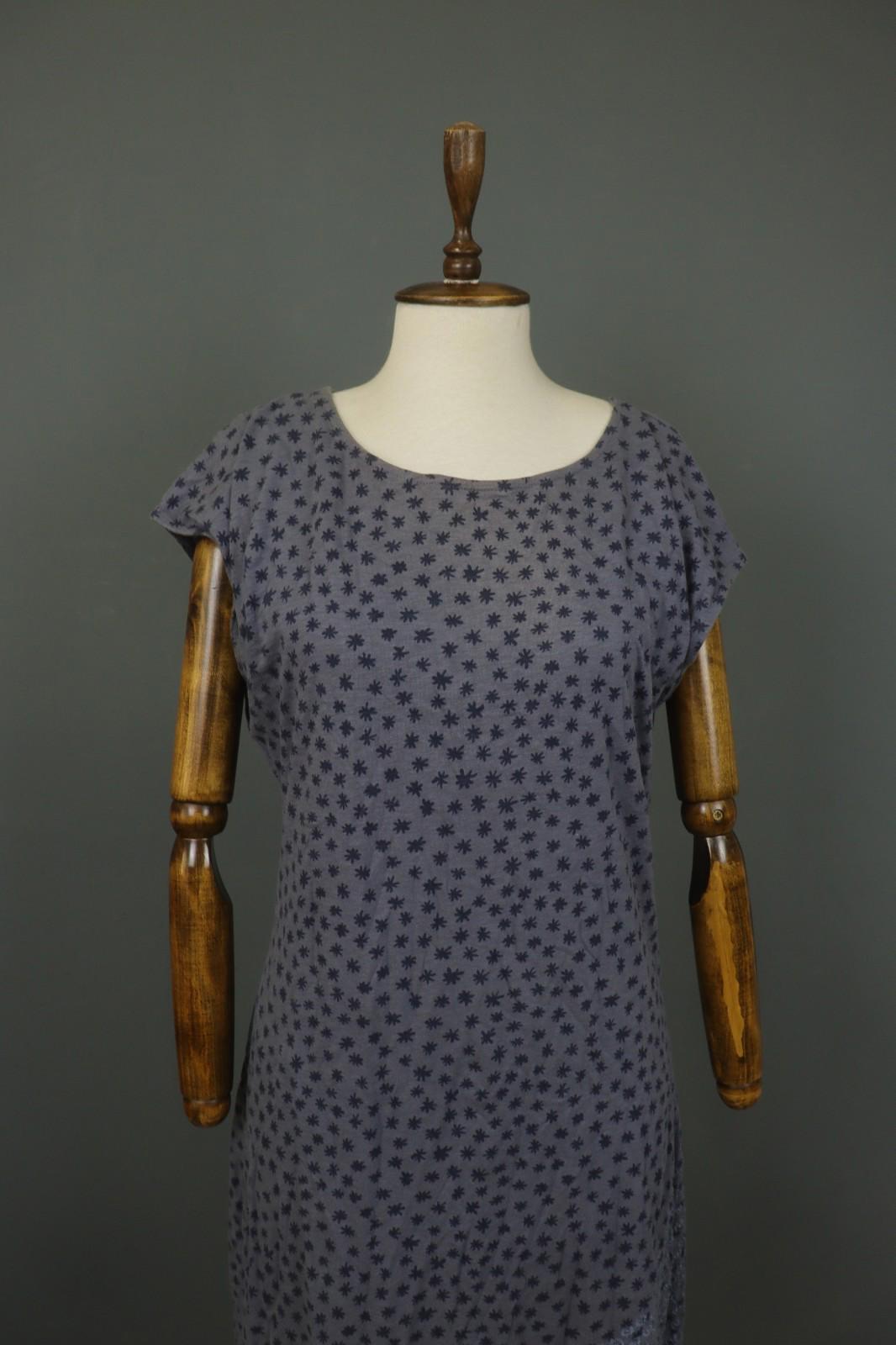 GUDRUN SJODEN Gray Floral 100% Cotton Short Sleeve Round Neck Shift Dress – Size M