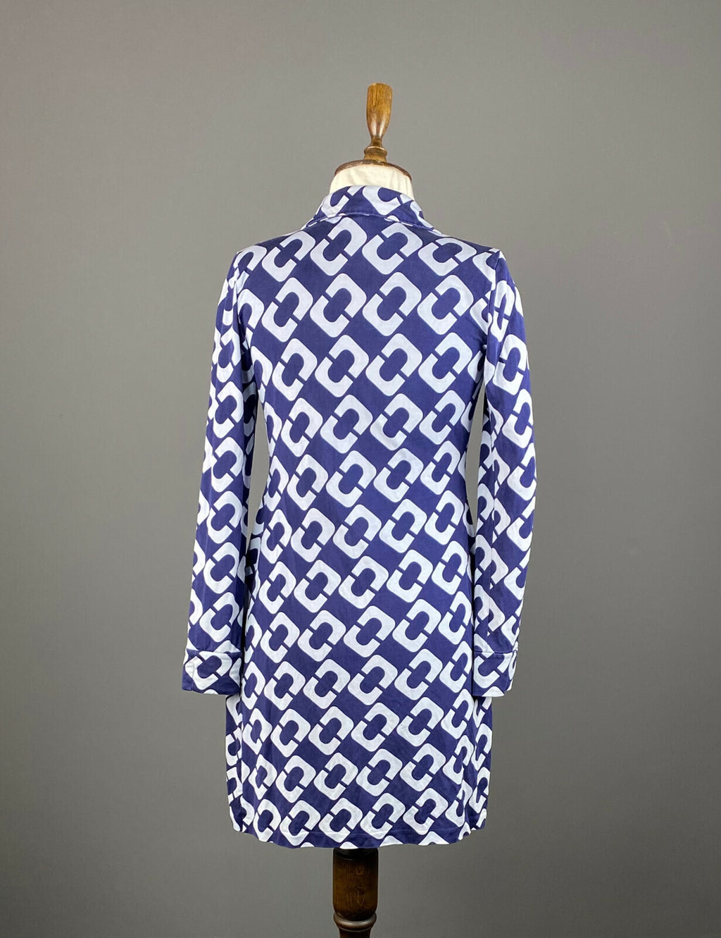 Diane von Furstenberg Blue Silk Open Front Belted A-Line Dress – Women's 2