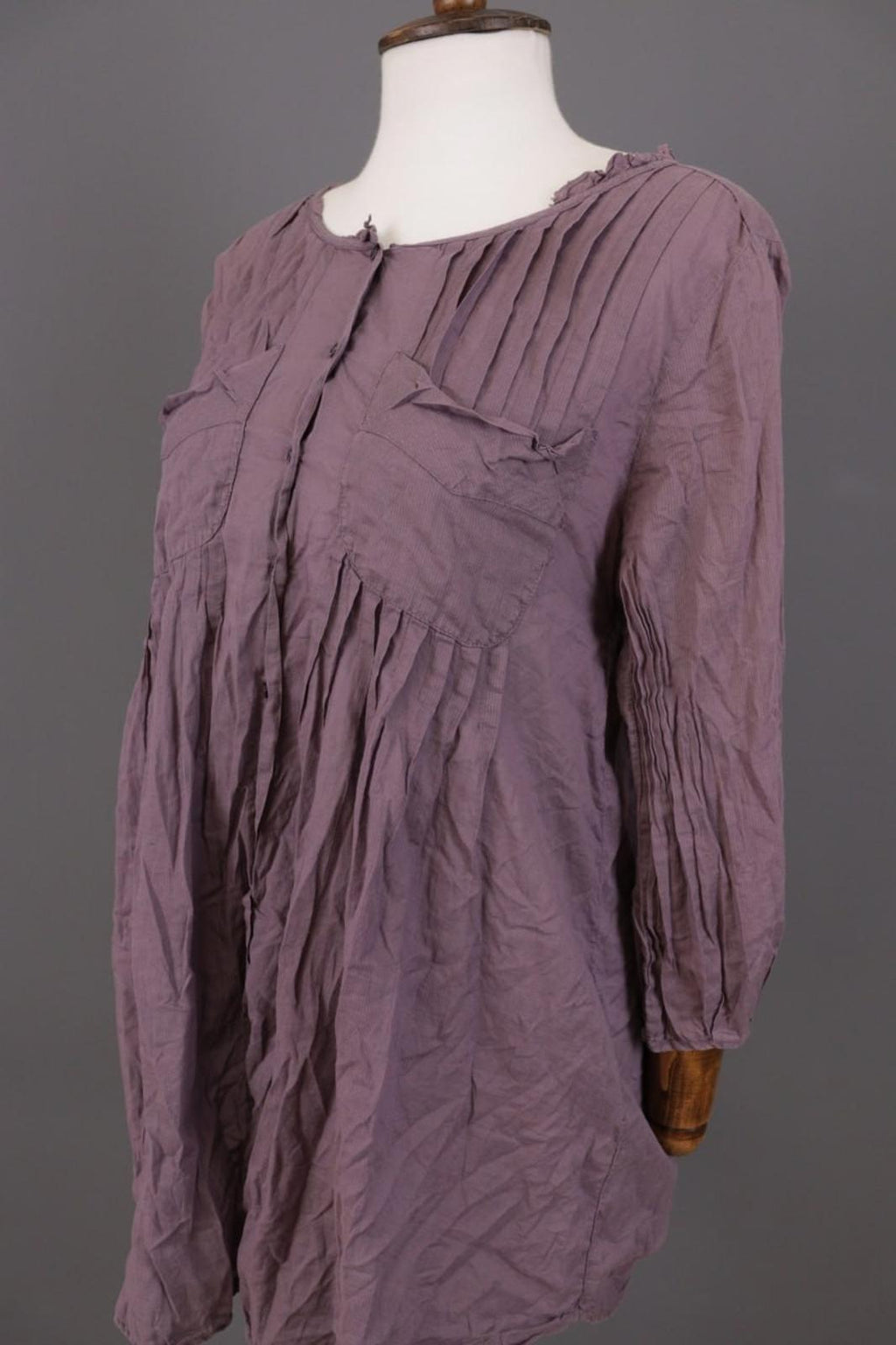 Cop. Copine Shirt Dress Purple Pleated Balloon Sleeve Button Front – Size 40