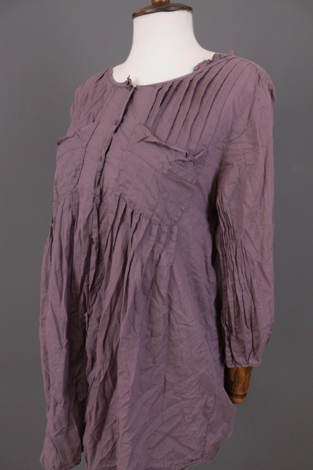 Cop. Copine Shirt Dress Purple Pleated Balloon Sleeve Button Front – Size 40