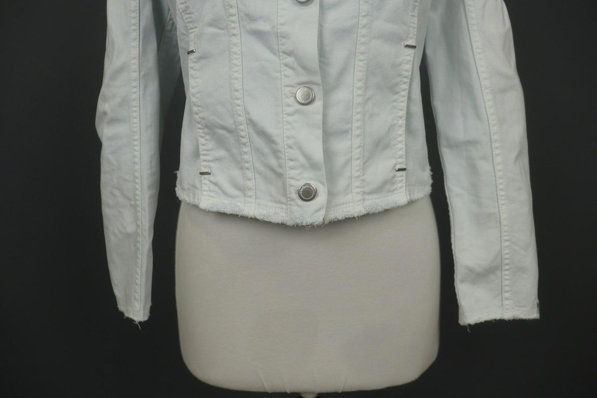 HIGH USE Blue Cotton Round Neck Long Sleeve Button Front Trucker Jacket – Size 42