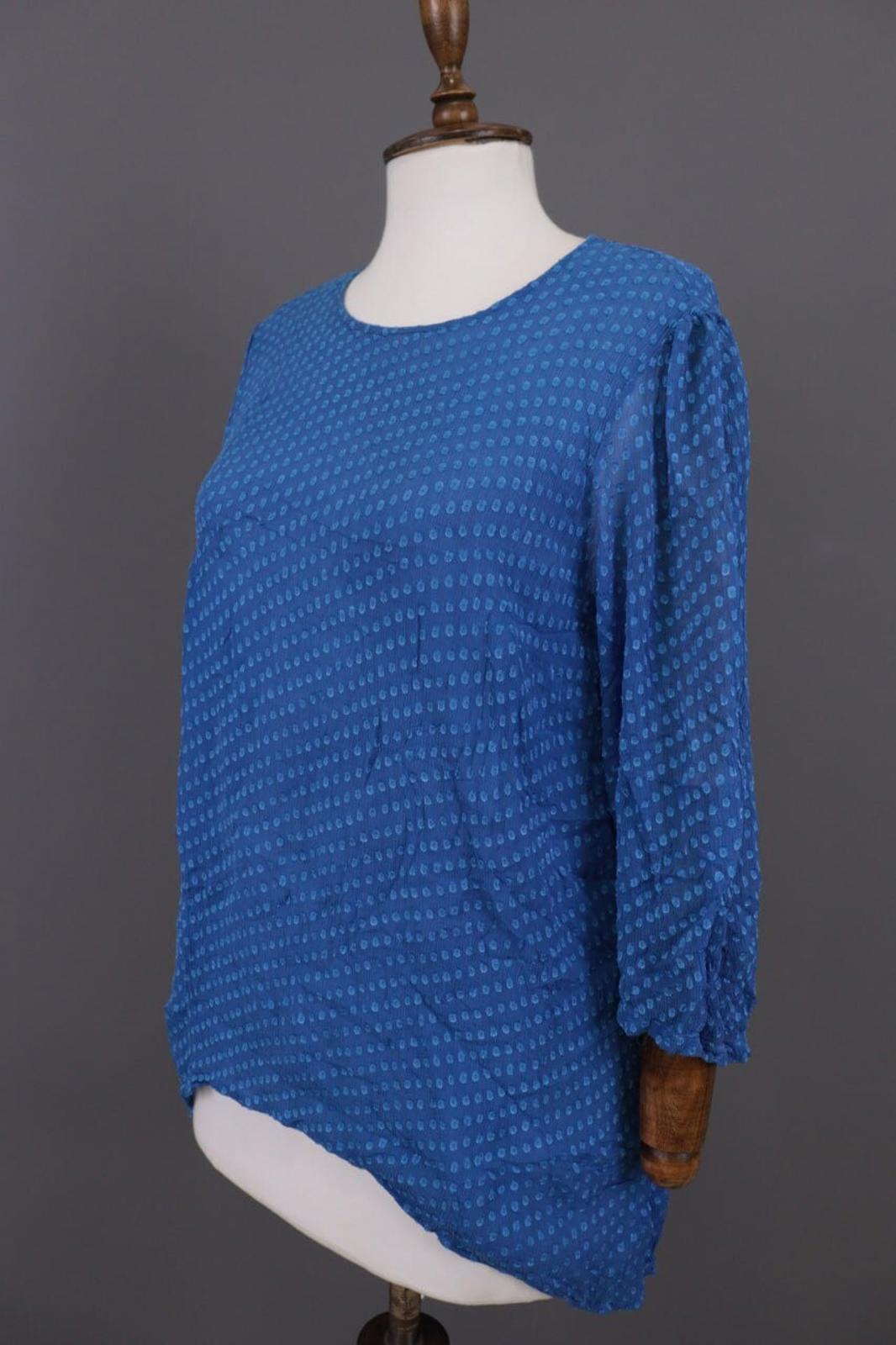 GRIZAS Blue Silk Textured Lagenlook 3/4 Sleeve Blouse Tunic – Size XS