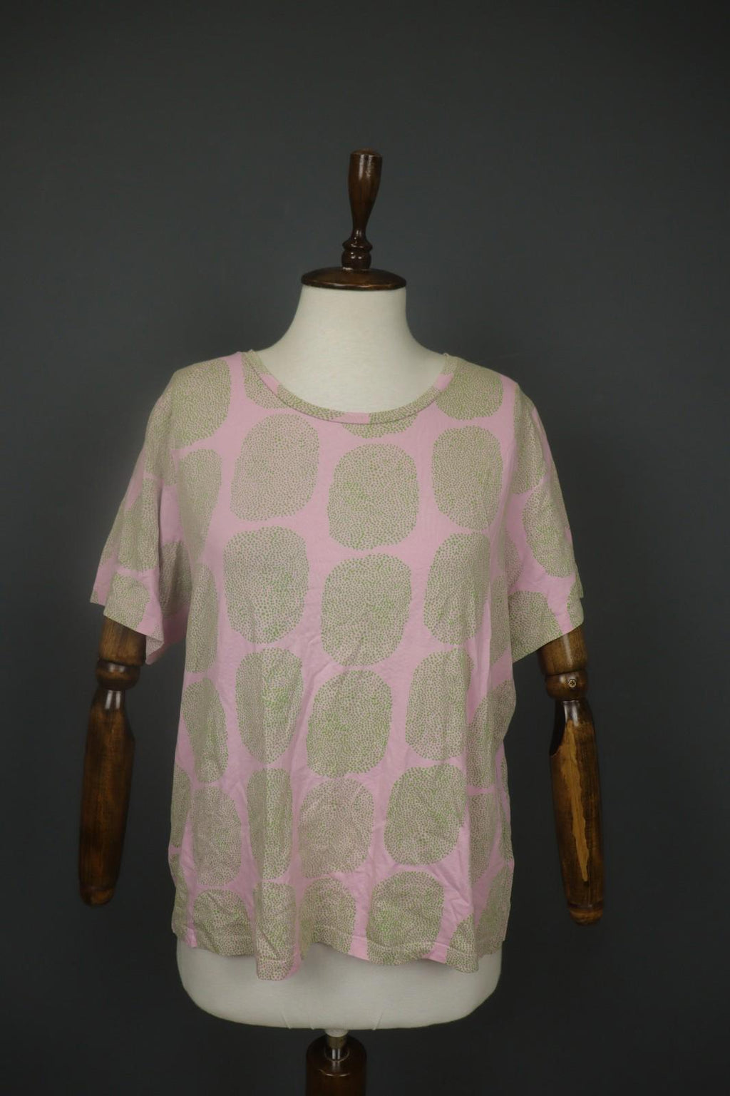 MARIMEKKO Pink Green Polka Dot Short Sleeve Round Neck Pullover Knit Top M/L