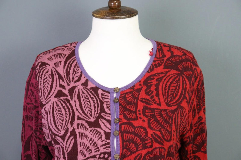 GUDRUN SJODEN Multicolor Printed Long Sleeve Button Front Cardigan Sweater Sz M