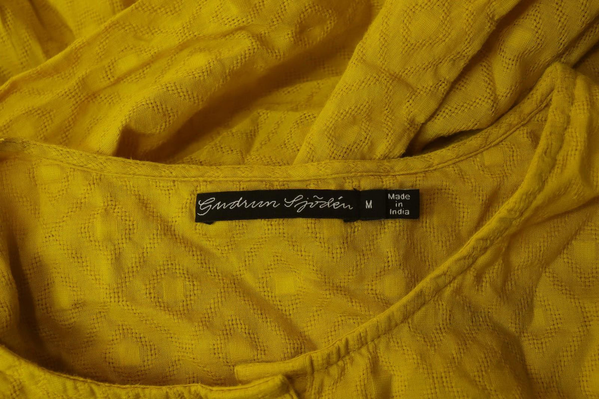 GUDRUN SJODEN Yellow Cotton Long Sleeve Round Neck Button Front Shirt Dress Sz M