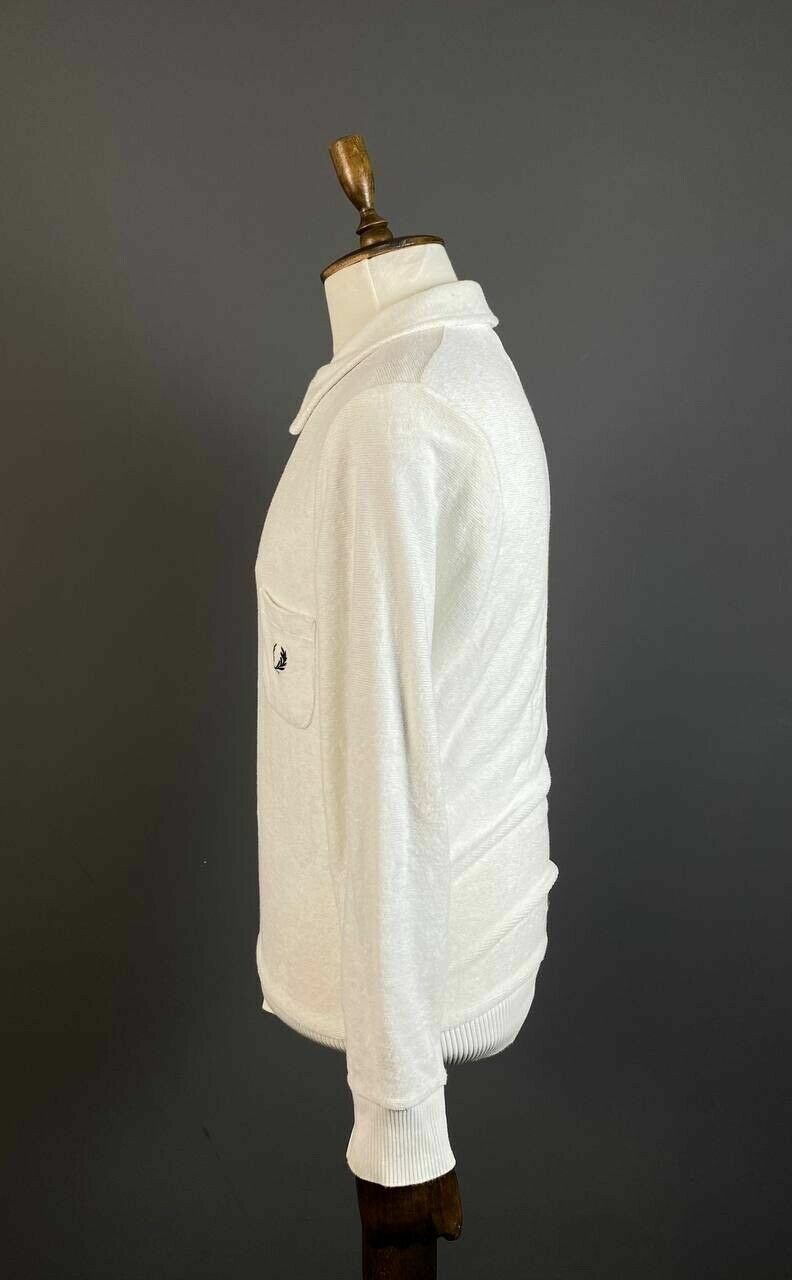 Fred Perry Reissues White Long Sleeze Full Zip Sweater – Men's S
