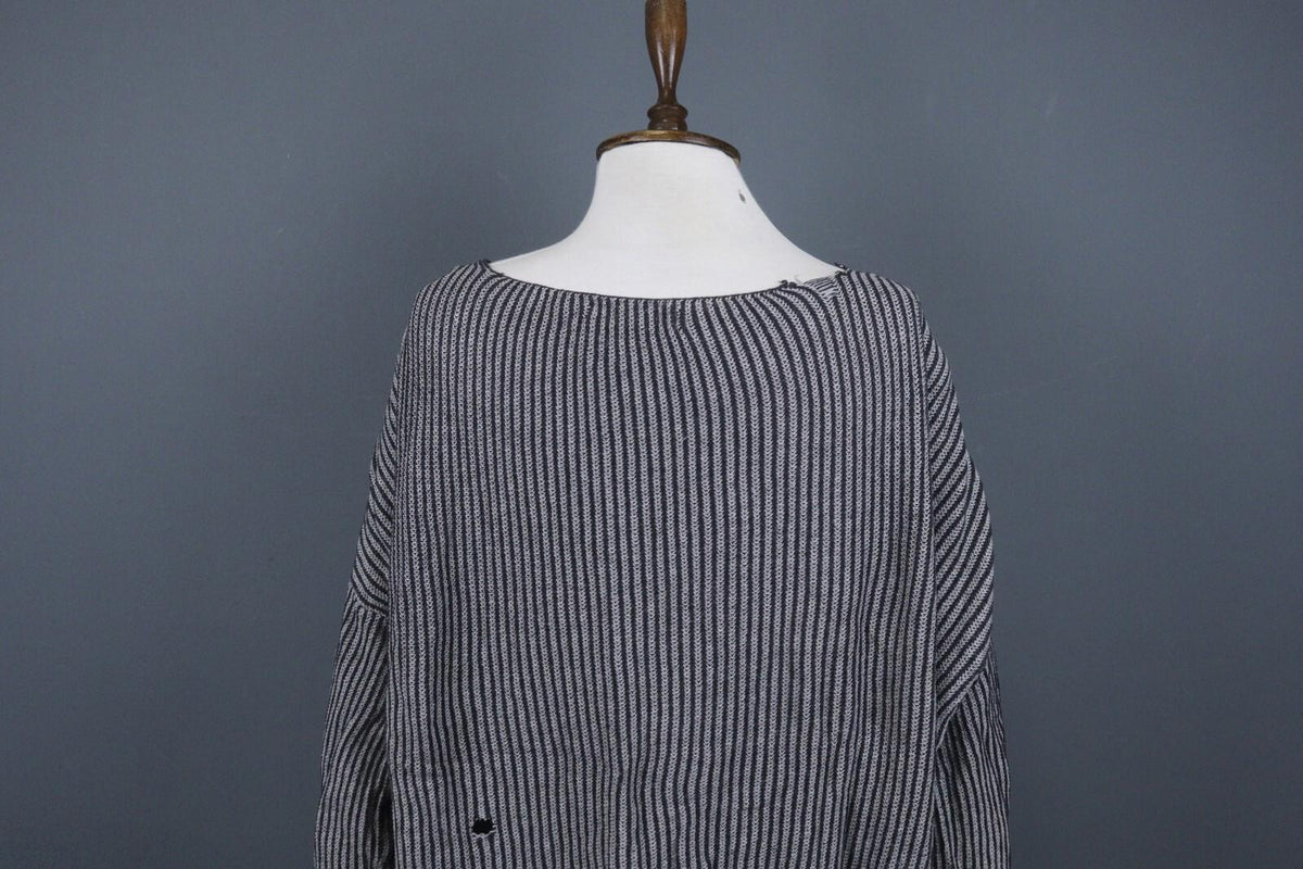 GUDRUN SJODEN Gray Black Striped Long Sleeve Blouse Top – Size S / M