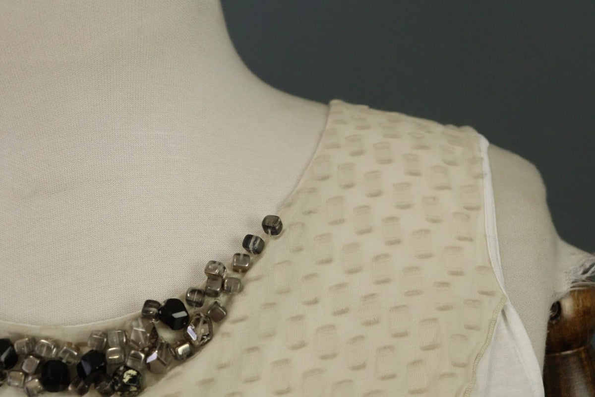 FABIANA FILIPPI Beige White 100% Cotton Beaded Wide Strap Tank Top – Size XS